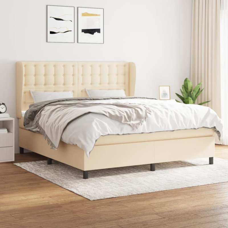 Cama box spring con colchón tela color crema 160x200 cm VX-3128298